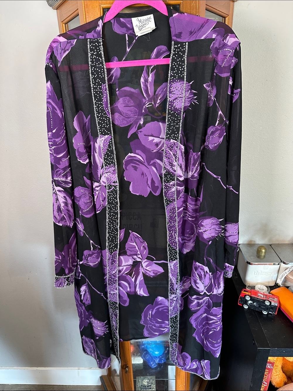 Midnight Velvet Black Sheer Cardigan with beaded embellishment
